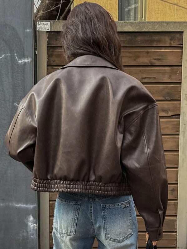 Brown Funnel Neck Woven Jacket for Women