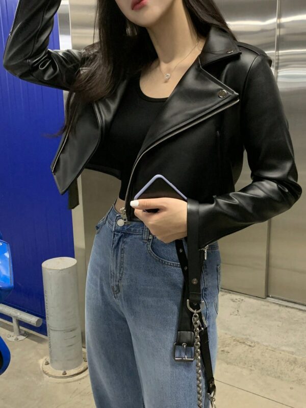 Short Style Casual Fashion Leather Jacket Women
