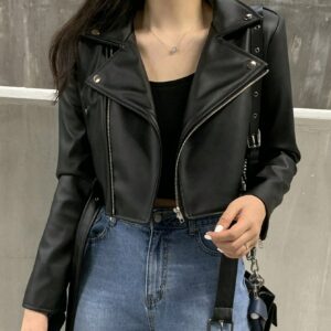 Short Style Casual Fashion Leather Jacket Women