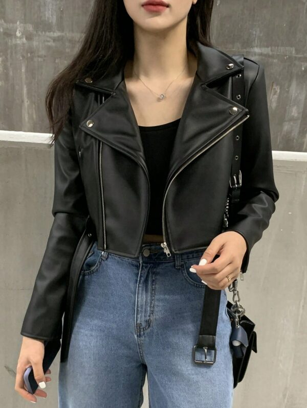 Short Style Casual Fashion Leather Jacket Women