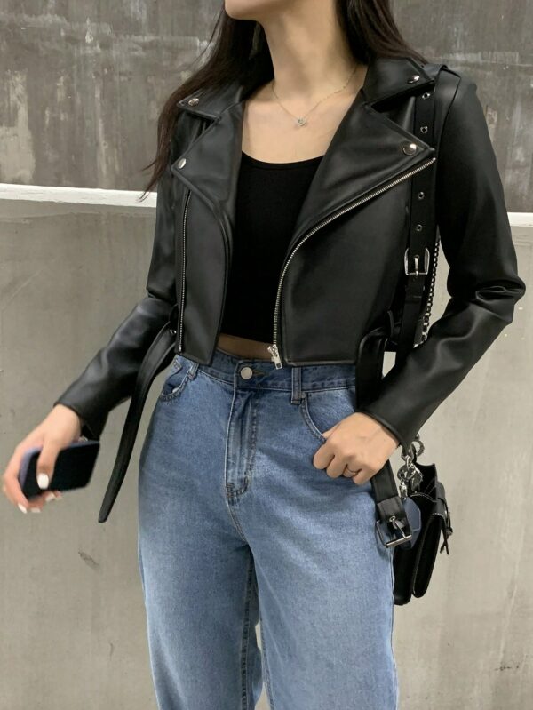 Short Style Casual Fashion Leather Jacket Women