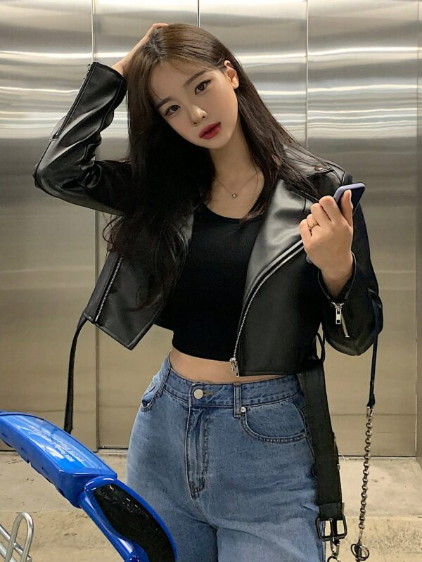 Short Style Casual Fashion Leather Jacket Women