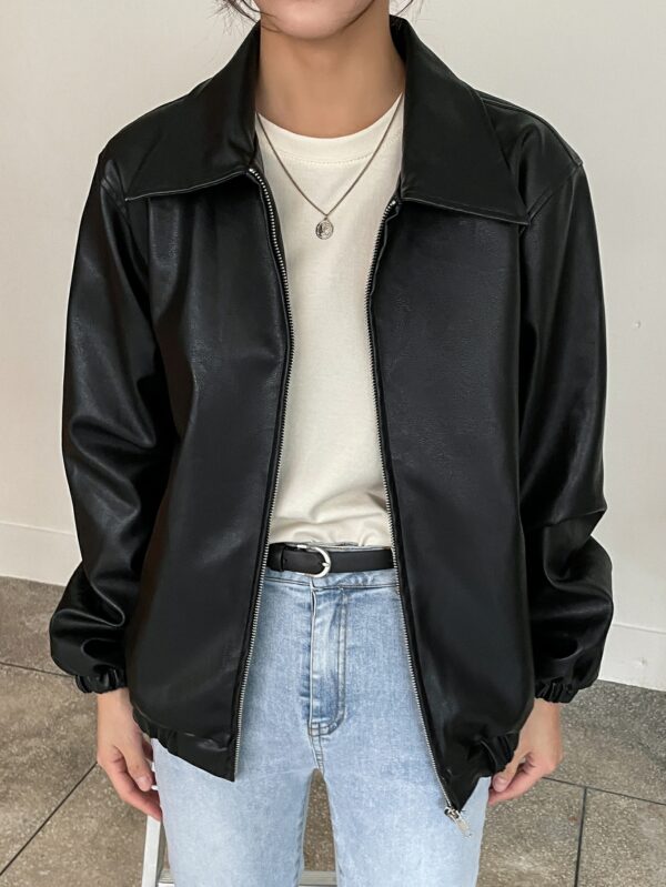 Women Black Leather Jacket PU Leather Zipper Biker Coat for Fall Fashion