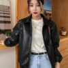 DAZY Slant Pockets PU Leather Jacket main 4