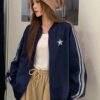 DAZY Star Print Striped Side Zip Up Bomber Jacket Y2k main 0