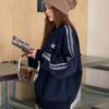 DAZY Star Print Striped Side Zip Up Bomber Jacket Y2k main 2