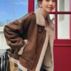 DAZY Teddy Fleece Edged Patchwork Fabric Zip Up Jacket main 0