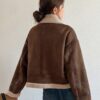 DAZY Teddy Fleece Edged Patchwork Fabric Zip Up Jacket main 2