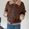 DAZY Teddy Fleece Edged Patchwork Fabric Zip Up Jacket main 3