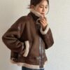Women Pink Round Neck Short Fitted Regular Jacket