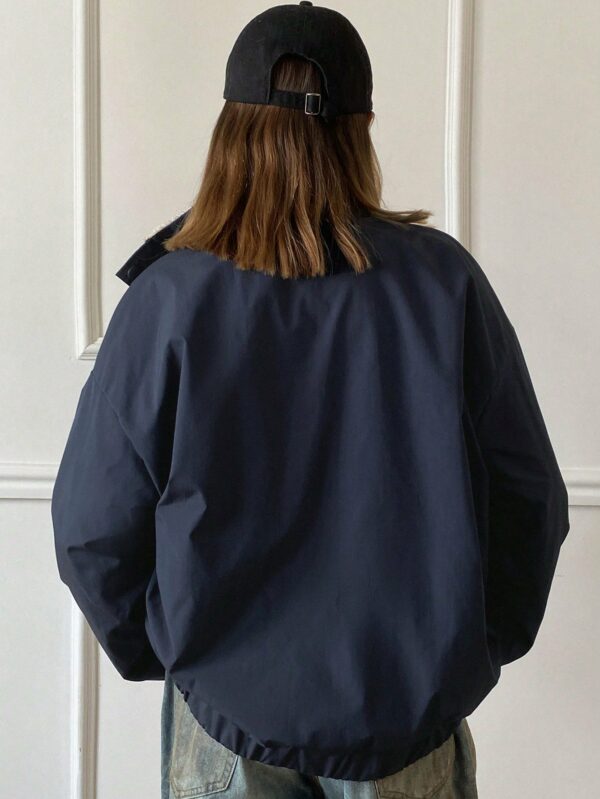 Navy Blue Long Sleeve Minimalist Jacket for Women
