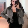 DAZY Womens Autumn Single Breasted Color Blocking Lapel Casual Jacket main 0