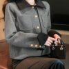 Women Autumn Single Breasted Color Blocking Lapel Casual Jacket