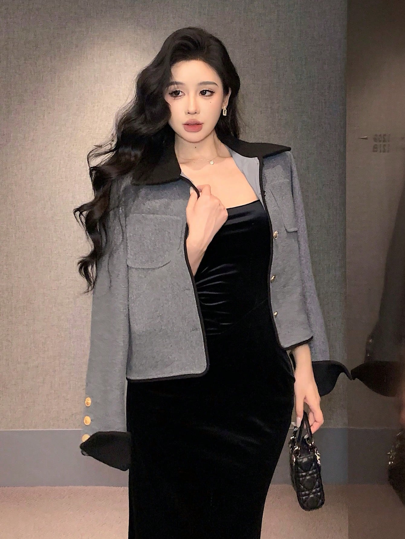 Women Autumn Single Breasted Color Blocking Lapel Casual Jacket