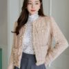 DAZY Womens Plaid Texture Long Sleeve Frayed Hem Jacket main 3