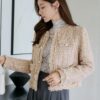 DAZY Womens Plaid Texture Long Sleeve Frayed Hem Jacket main 5