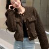Women Autumn Single Breasted Color Blocking Lapel Casual Jacket