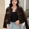 DAZY Womens Short Winter Round Neck Long Sleeve Faux Jacket main 2