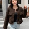 DAZY Womens Short Winter Round Neck Long Sleeve Faux Jacket main 3
