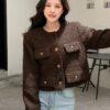 DAZY Womens Short Winter Round Neck Long Sleeve Faux Jacket main 4