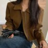 DAZY Womens Solid Color Front Zipper Long Sleeve Cropped Jacket New Autumn main 2