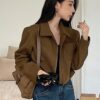 DAZY Womens Solid Color Front Zipper Long Sleeve Cropped Jacket New Autumn main 3