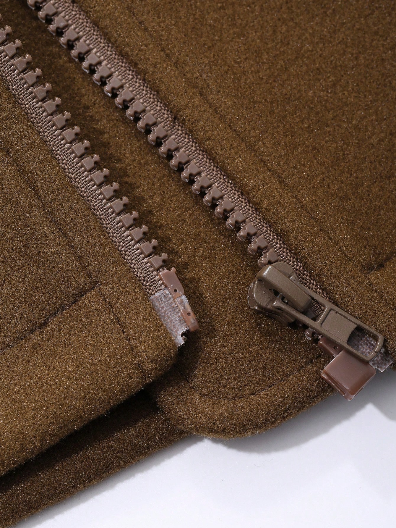 Women Khaki Cropped Zip Up Flannel Jacket