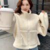 DAZY Womens Solid Color High Neck Plus Fleece Thick Jacket main 2