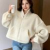 DAZY Womens Solid Color High Neck Plus Fleece Thick Jacket main 7