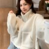 DAZY Womens Solid Color High Neck Plus Fleece Thick Jacket main 8