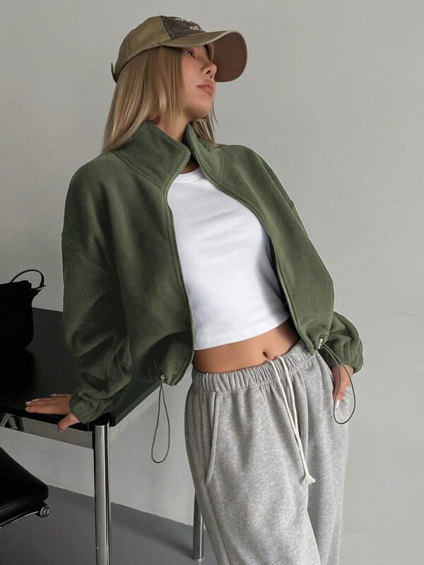 Cropped Green Zip Up Jacket for Women
