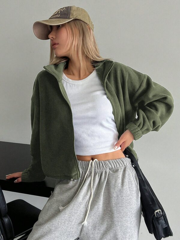 Cropped Green Zip Up Jacket for Women