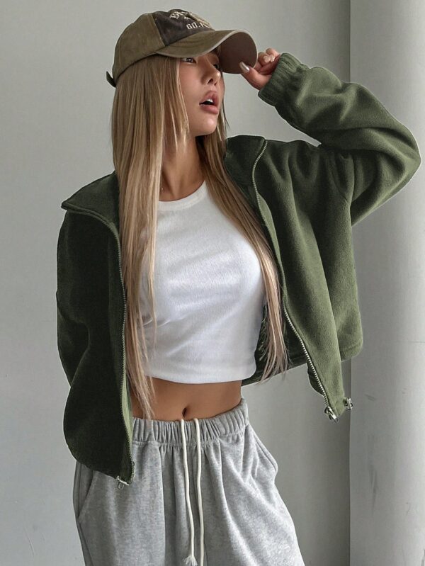Cropped Green Zip Up Jacket for Women