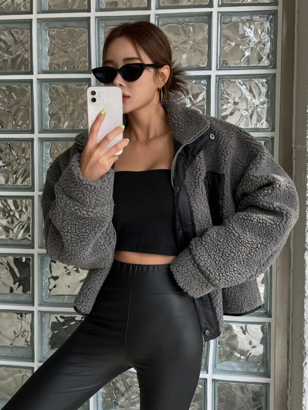 Women Oversized Bomber Jacket with Zip Up Front Drop Shoulder Design