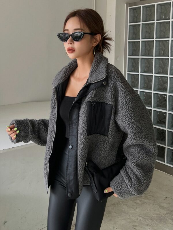 Women Oversized Bomber Jacket with Zip Up Front Drop Shoulder Design