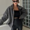 Women Contrast Trim Drop Shoulder Jacket Black Oversized Elegant Style