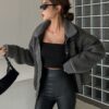 DAZY Zip Up Drop Shoulder Teddy Jacket main 4